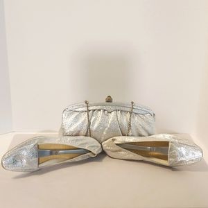 Vintage Bridal Purse and Flats Set in Sparkling Metallic Silver